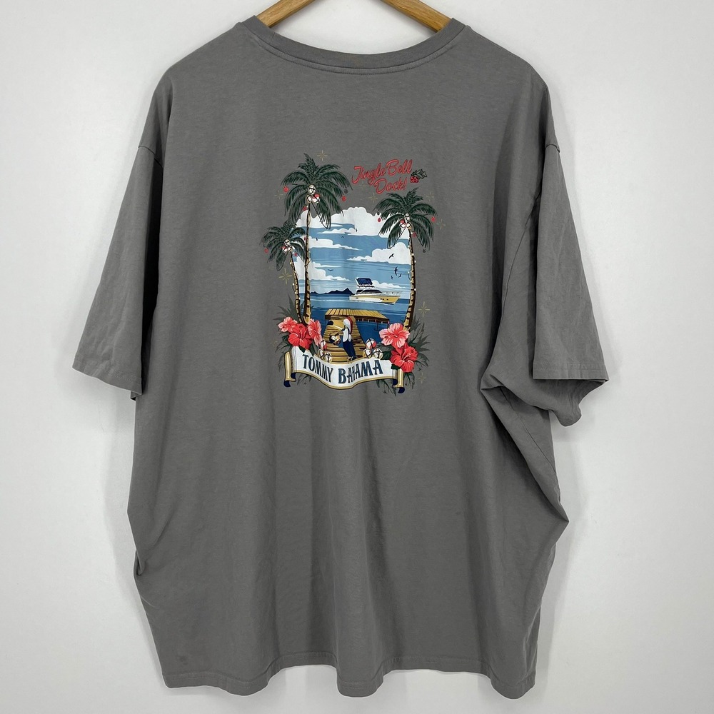 Tommy Bahama Mens 3XLB Grey Jingle Bell Dock Holiday Graphic T-Shirt Cotton